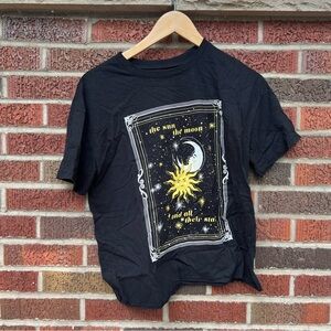 Awake Black and Yellow Tarot Card Sun and Moon Short Sleeve Tee Shirt